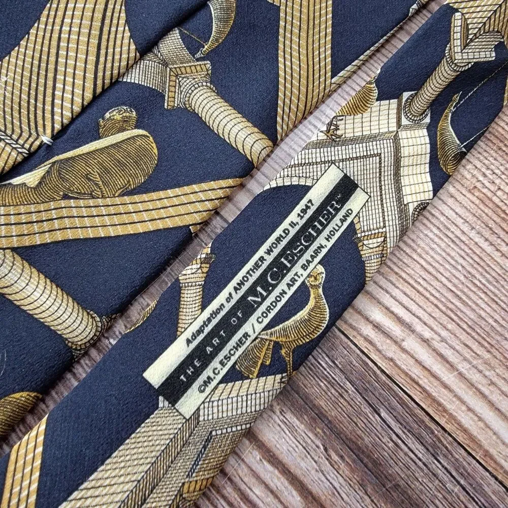 VTG M.C. ESCHER 100% SILK TIE ITALY FROM 1947's ANOTHER WORLD II 